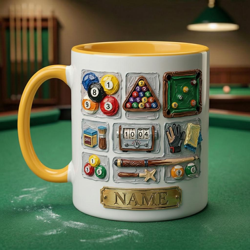 3D Billiard Mug, Vintage Pool Player Gift, Artistic Oil Painting Coffee Cup, Pool Hall Decor Mug, Billiards Lover Gift