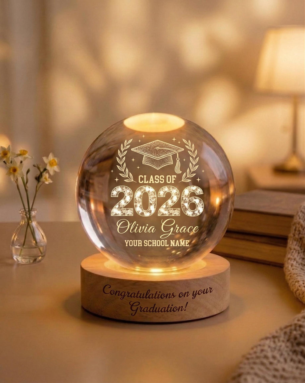 Class of 2026 Graduation Crystal Ball, Personalized LED Night Light, Custom Senior Gift, Congrats Graduate Keepsake