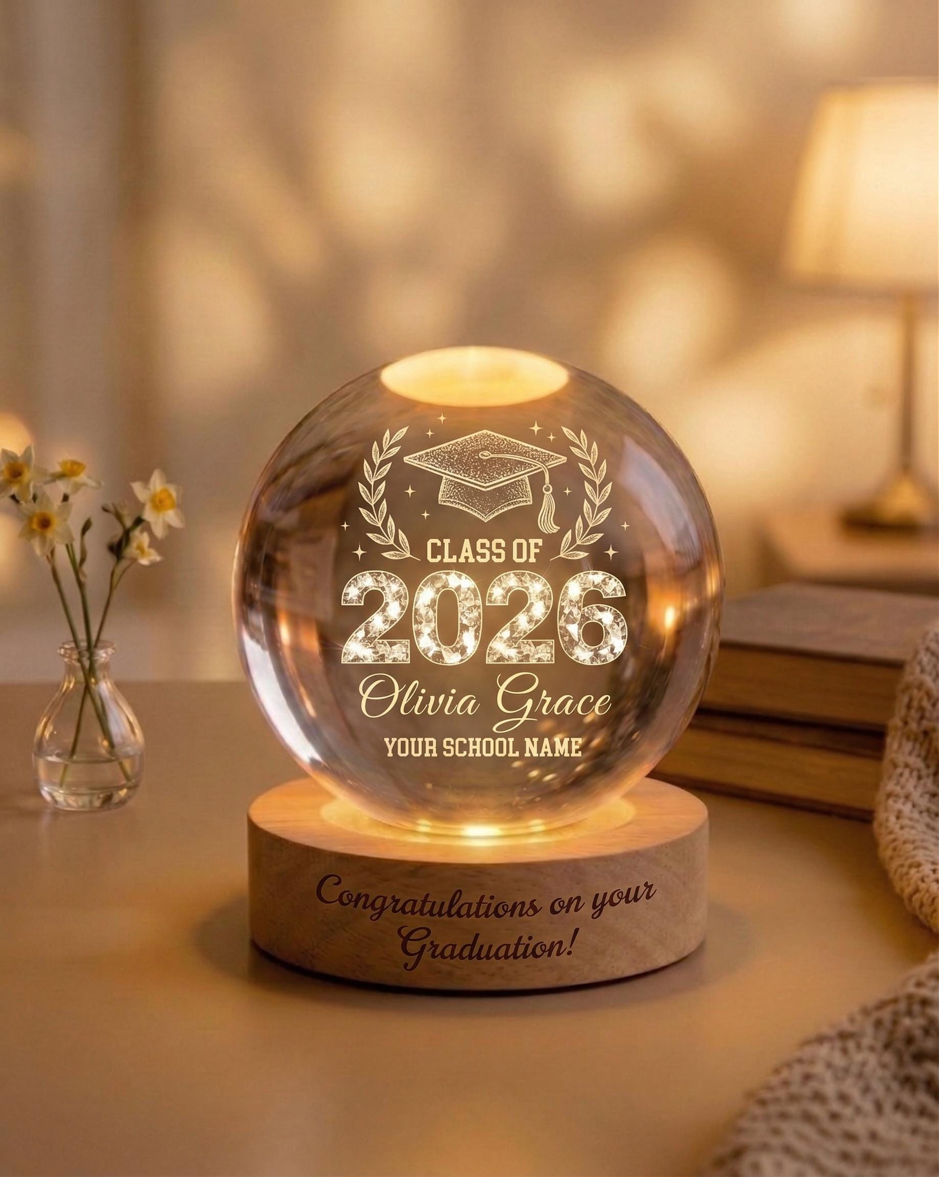 Class of 2026 Graduation Crystal Ball, Personalized LED Night Light, Custom Senior Gift, Congrats Graduate Keepsake