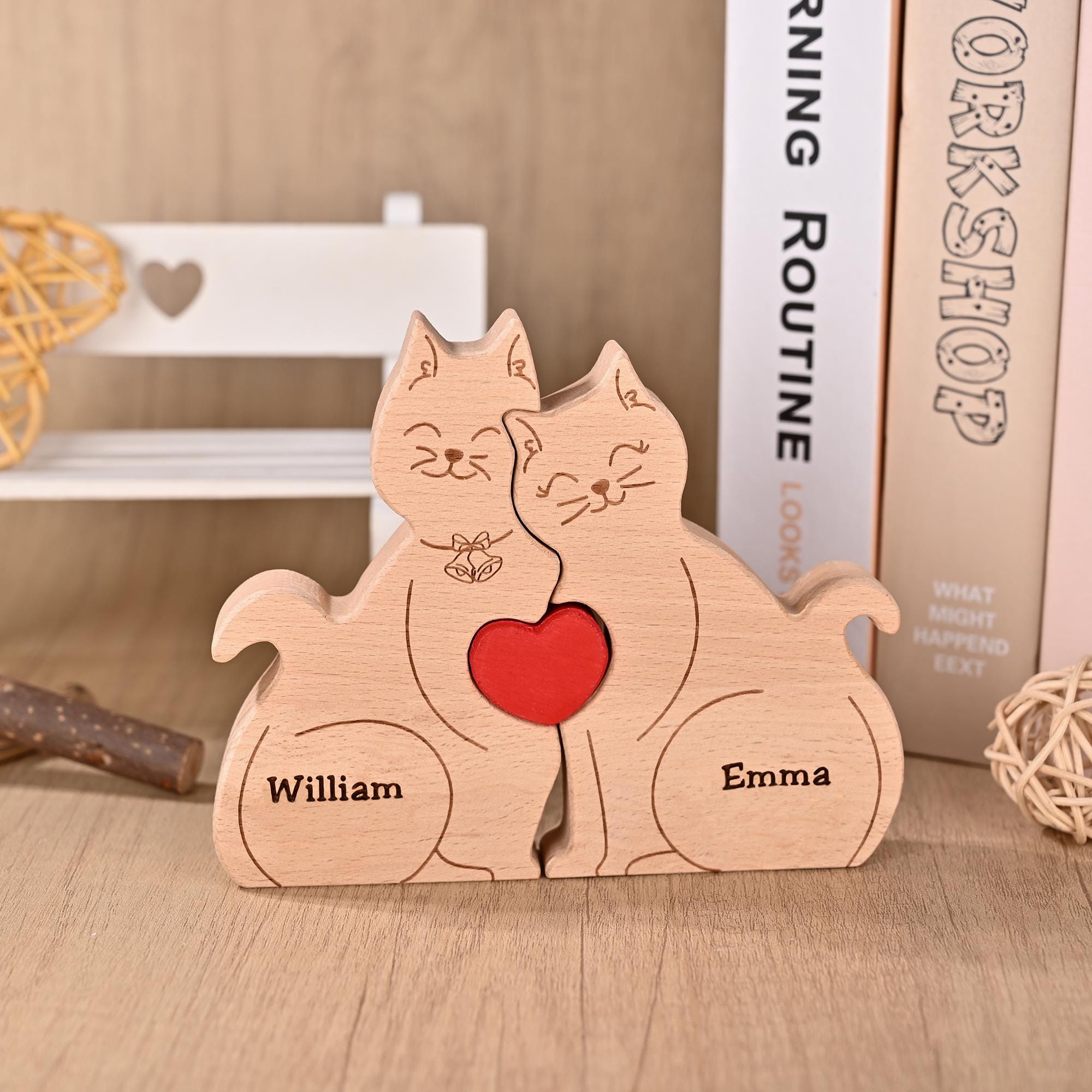 Cat Family Puzzle for 2-5, Wooden Cat Sculpture ,christmas Cat Toys, Gift for New Mom, Gifts for Cat Lovers, Birthday Gift for Grandma