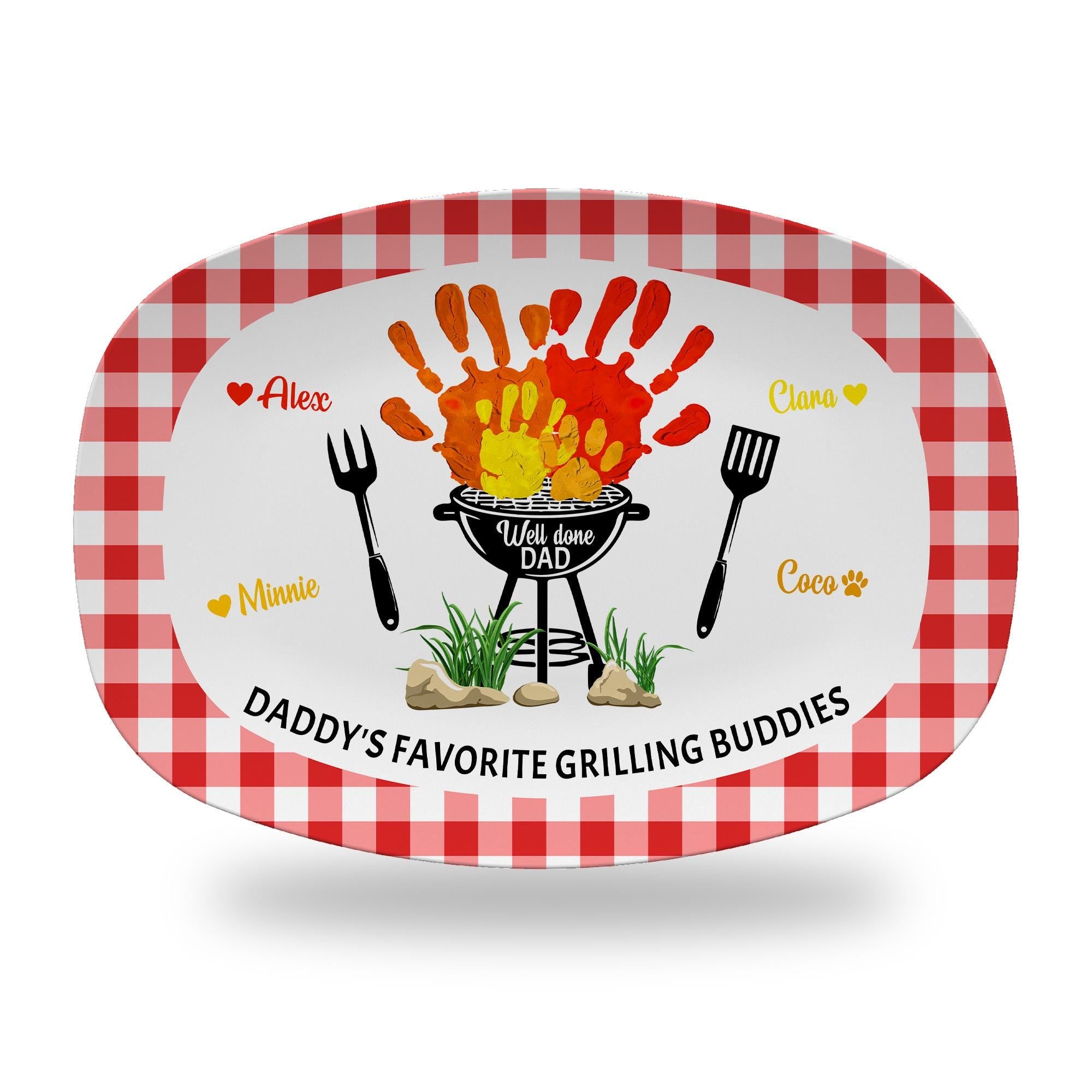 Custom Daddy's Grilling Plate Gifts - Personalized Dad Grilling Platter, BBQ Plate for Dad, Father's Day Gift, Daddy's Grilling Buddies