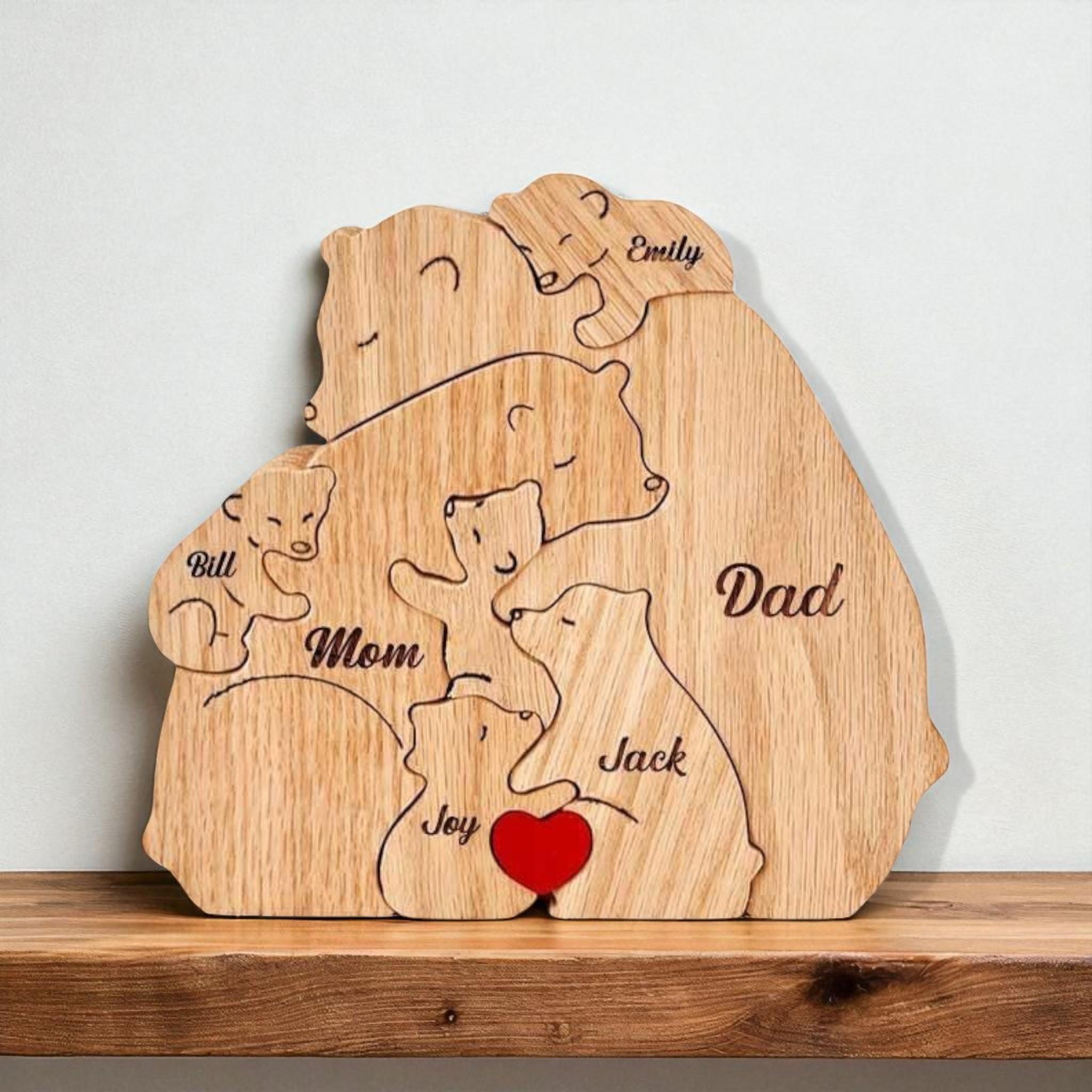 Personalised Wooden Bear Family Puzzle, Family Christmas Gift, Mothers Day, Home Keepsake, Custom Ornament, Xmas, Unique Present for Mum
