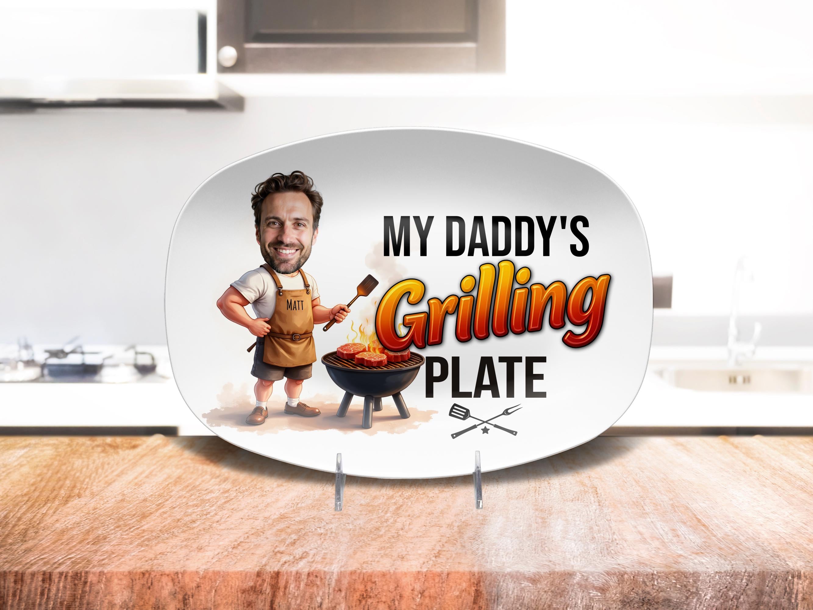 Custom Photo Dad's Grilling Plate, Personalized Papa Platter, Christmas Gift, Funny Dad Gift, Personalized Platter With Photo & Name