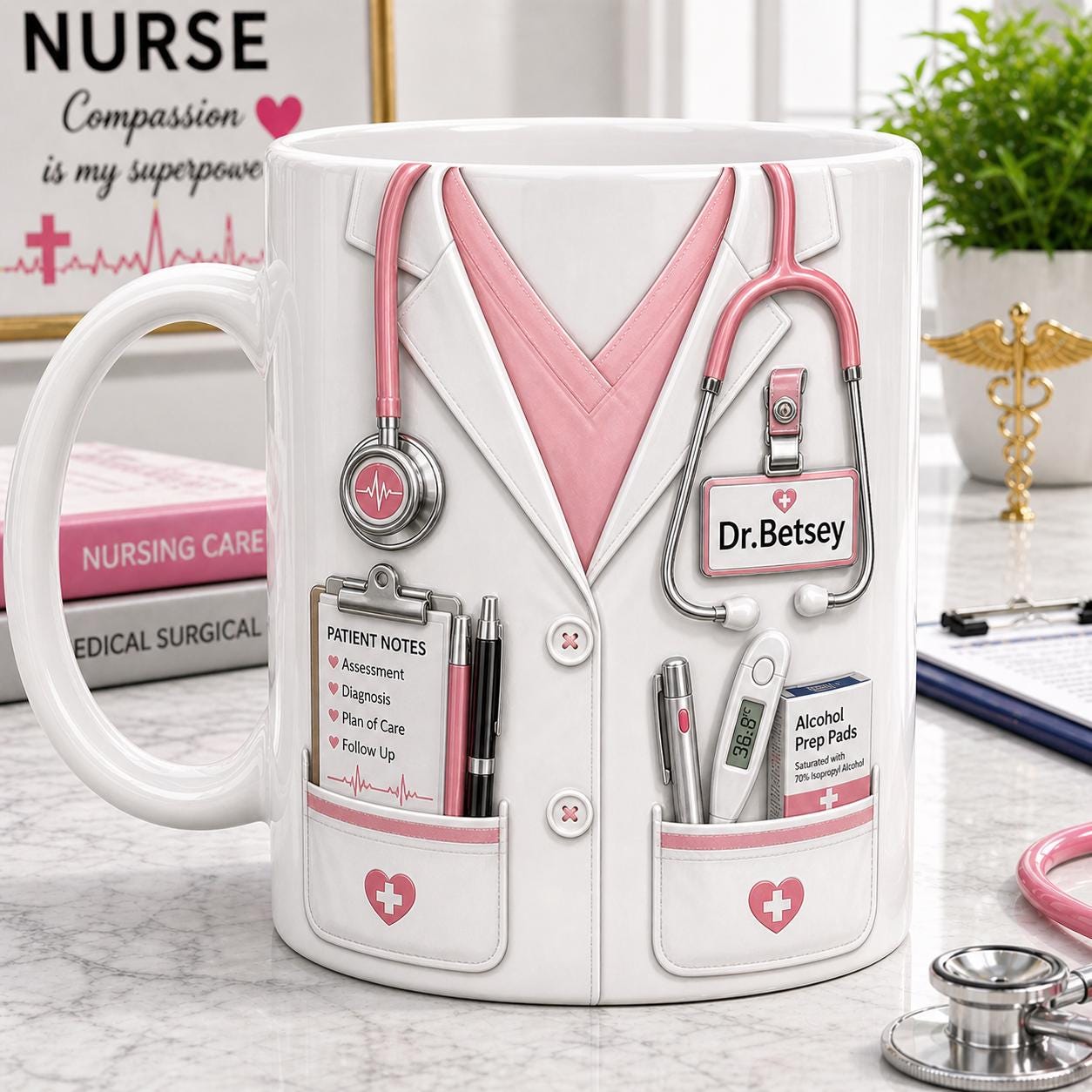 Personalized Nurse Mug, RN Coffee Cup, Medical Staff Gift, Custom Name Nurse Gift, Nurse Appreciation Coffee Cup