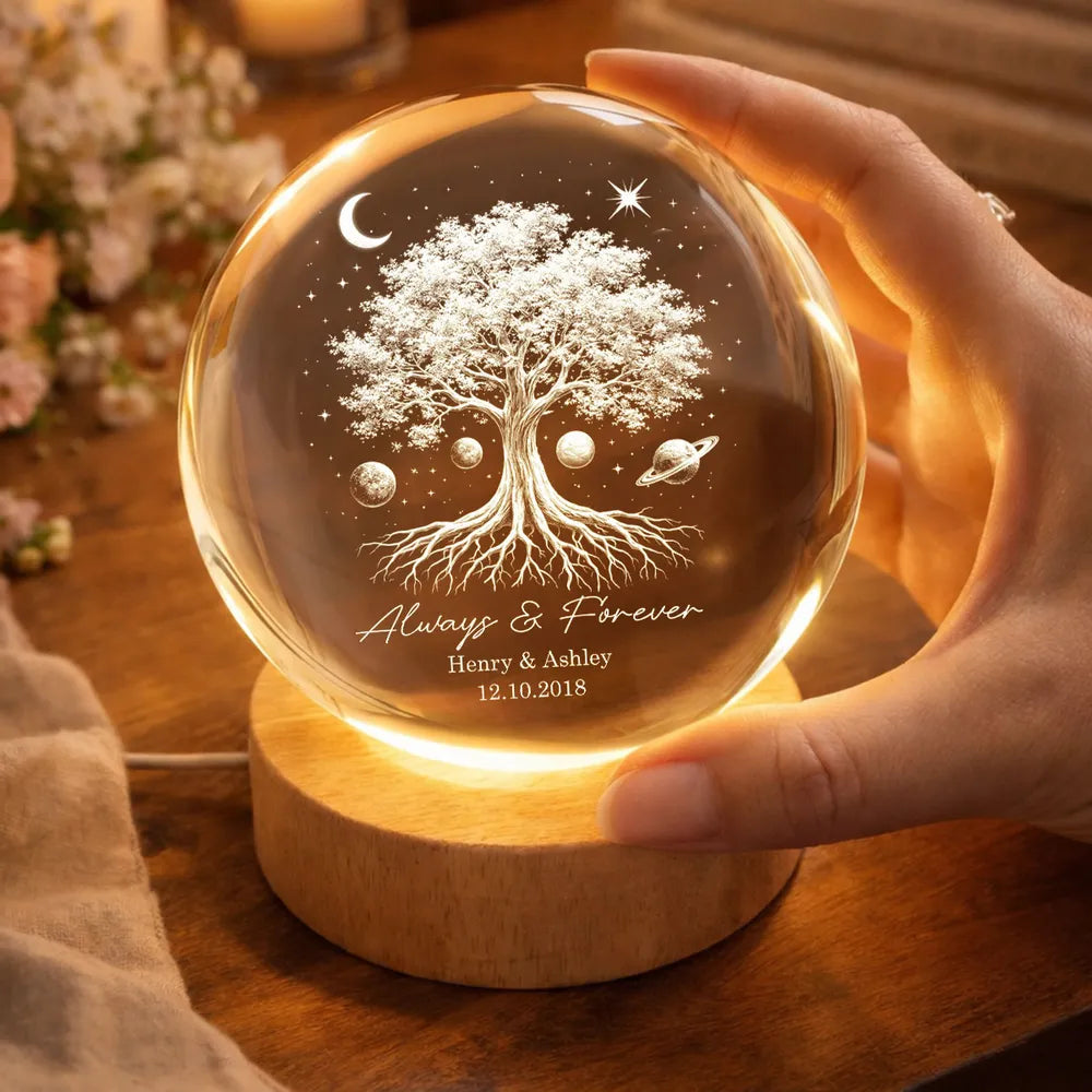One Life One Love Couple Tree of Life - Personalized Crystal Ball LED, Valentines Day Wedding Anniversary Gift For Couple