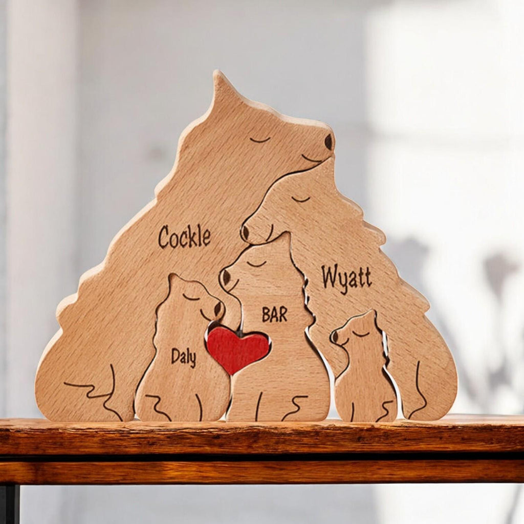 Personalised Wooden Wolf Family Puzzle _ Custom Engraved Figurines _ Handmade Christmas Present, Rustic Home Decor, Family Gift Keepsake