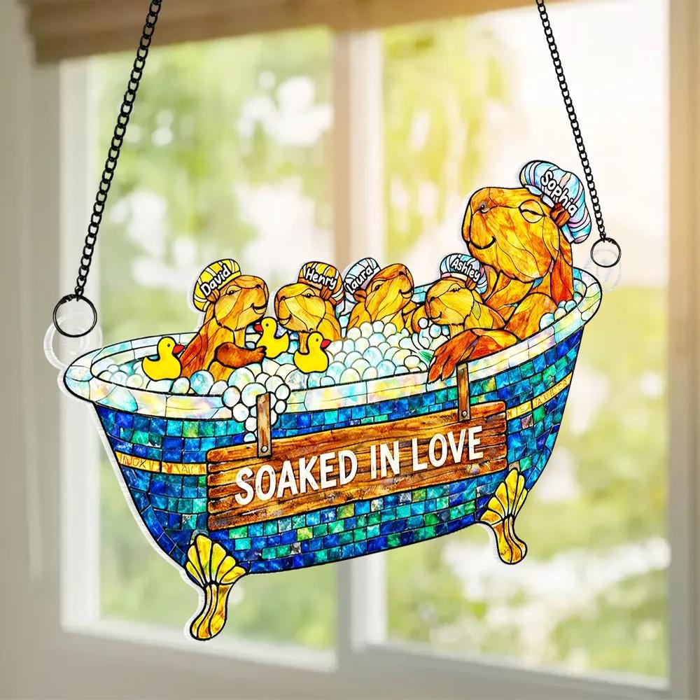 Custom Water Critter Mom Suncatcher, Soaked in Love Decor, Window Hanging Home Decor Light, Cute Mothers Day Birthday Gift for Mom Grandma