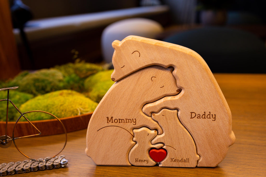 Personalized Wooden Bear Family Puzzle, Baby Puzzle, Family Name, Gift for Dad, and Unique Home Decor, Gift for Parents, Gift for Mum