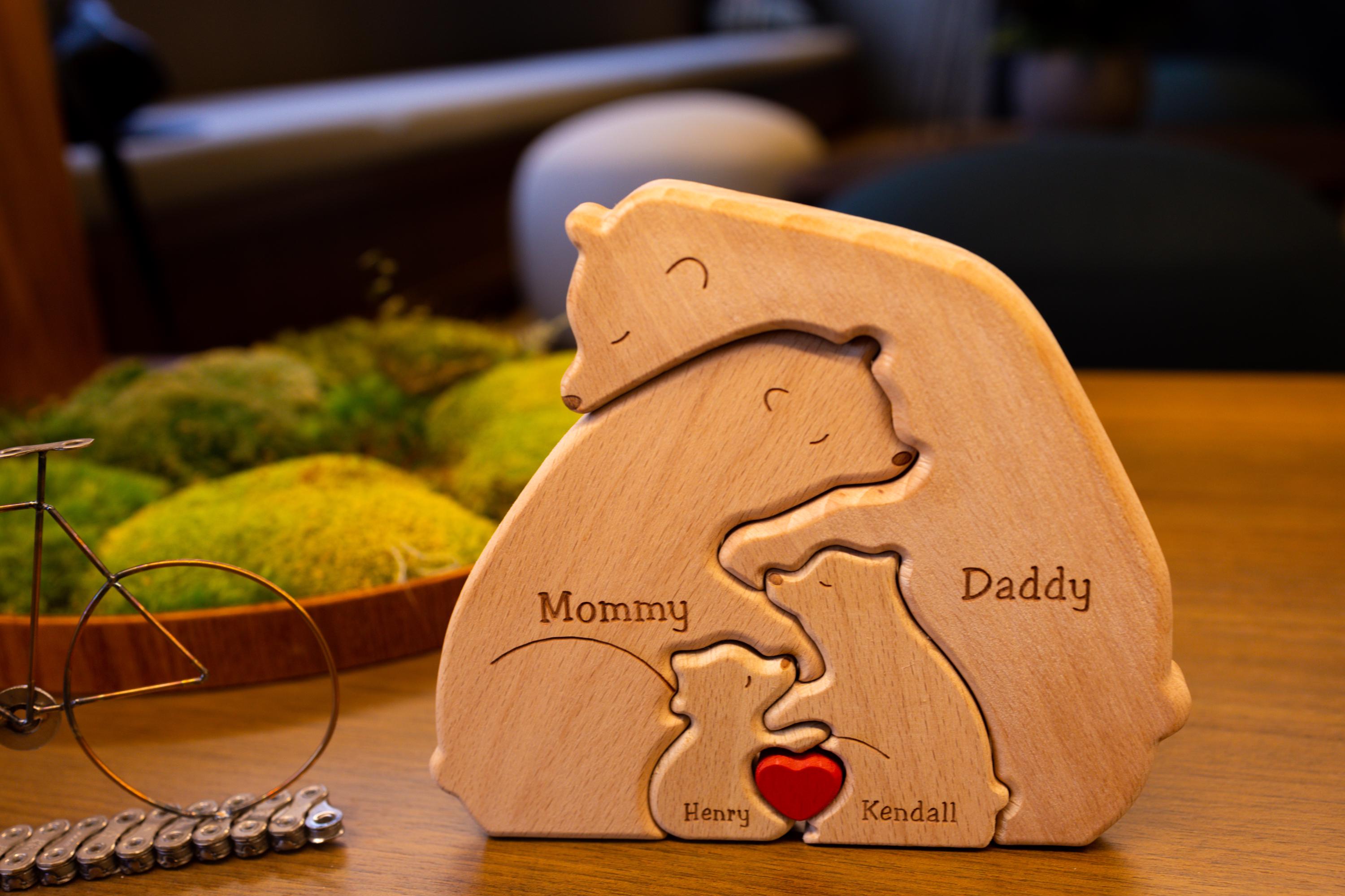 Personalized Wooden Bear Family Puzzle, Baby Puzzle, Family Name, Gift for Dad, and Unique Home Decor, Gift for Parents, Gift for Mum