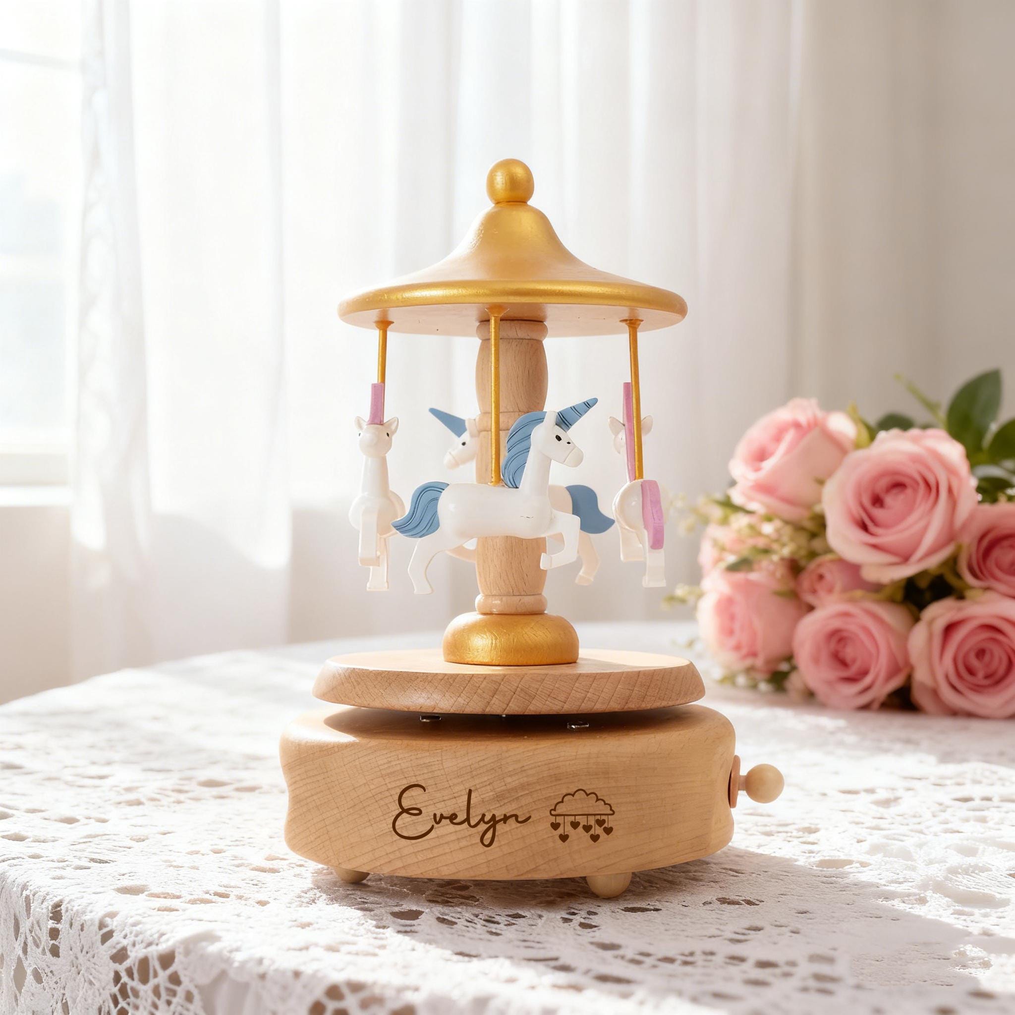 Personalized Carousel Unicorn Music Box,engraved Name,girl Birthday Gifts,kid Keepsake Gift,baptism Gift,christmas Gift,baby Shower Gift