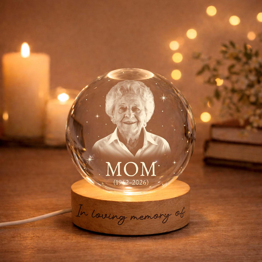 Custom Photo Crystal LED Lamp,dad Mom Memorial Photo Engraved Crystal Ball LED Night Light,sympathy Gift,mother's Day Gift for Grandma, Mom