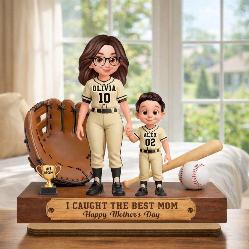 Personalized Baseball Mom Wooden Standee Custom Mom Kids Figurine We Caught the Best Mom Gift Mothers Day Baseball Decor