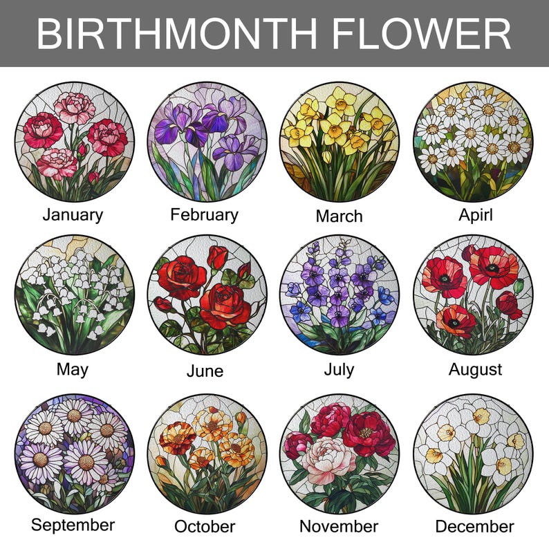 Birth Month Flower STAINED GLASS Suncatcher Window Hanging, Birth Flow
