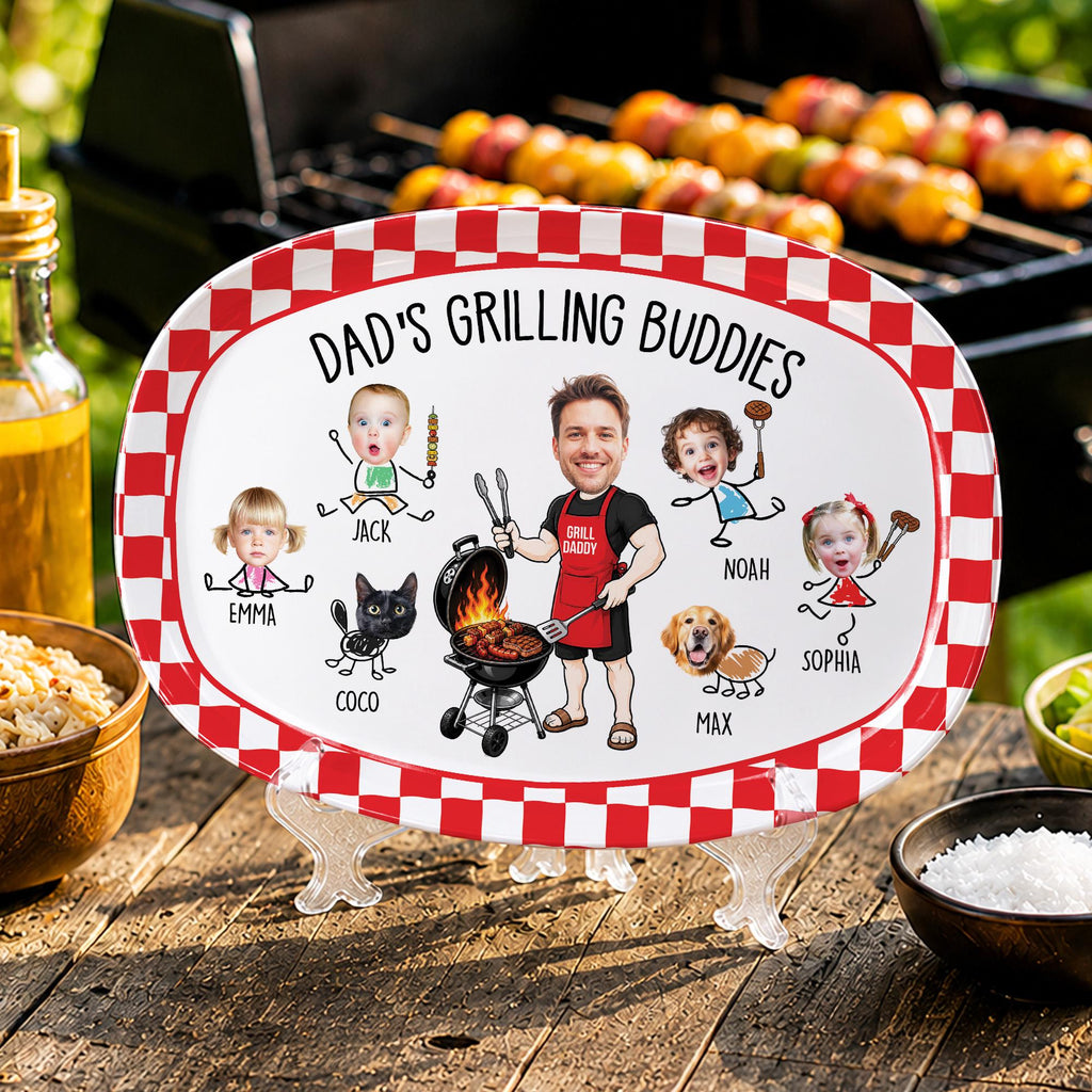 Custom Kid Face Dad’s Grilling Plate, Father’s Day Gift From Kids, Dad's Grilling Buddies, Custom BBQ Grilling Plate Gift With Kids Names