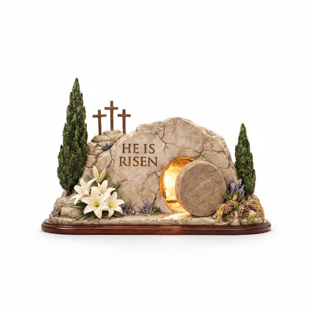 He is Risen Empty Tomb Wooden Block, Resurrection Scene, Religious Easter Gift, Christian Home Decor, Bible Verse Sign, Church Display Art