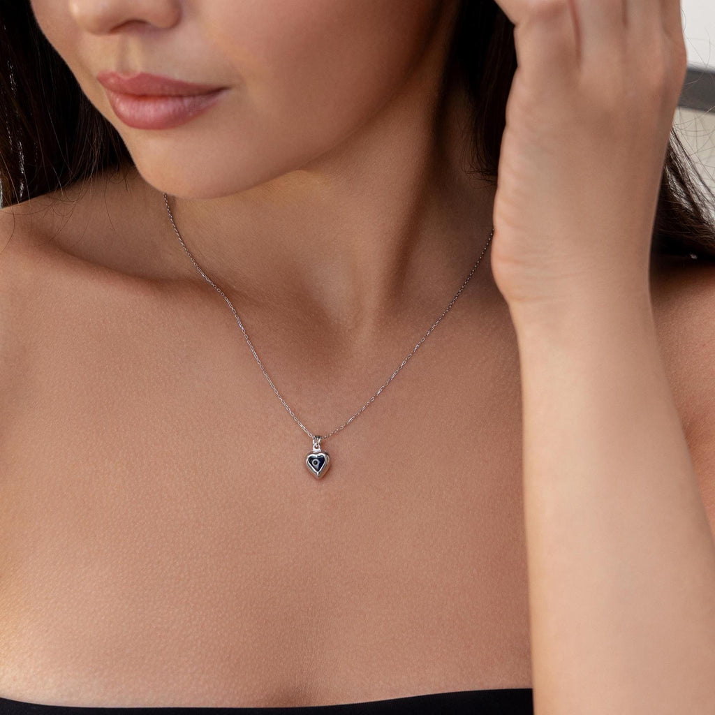 Gold-plated Sterling Silver Heart Evil Eye Necklace_ Turkish Nazar Jewelry, Handmade Necklace, Minimalist Jewelry, Elegant Everyday Necklace