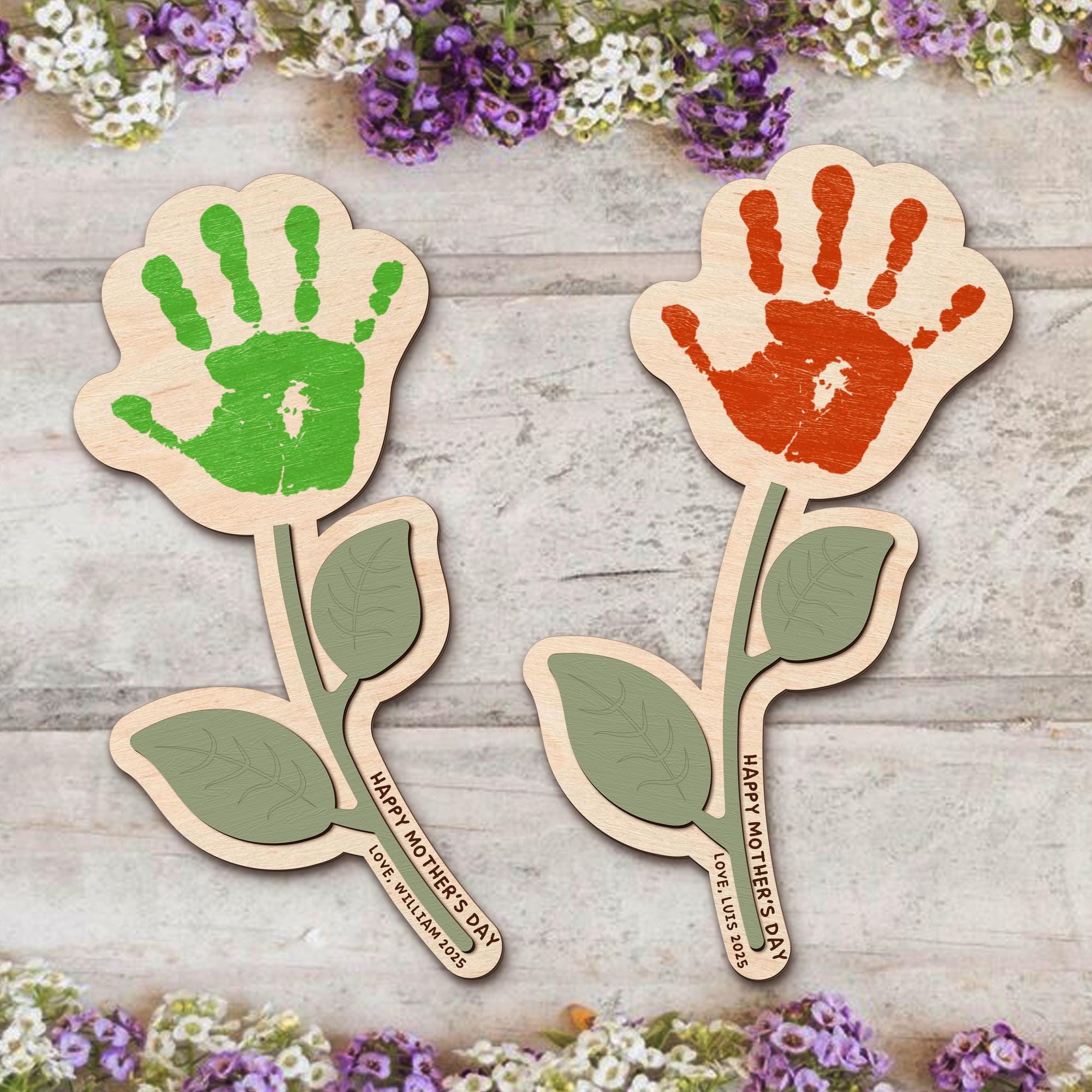 Personalized Mother’s Day Handprint Flower Sign, DIY First Mother's Day Handprint Sign, New Mom Mothers Day Gifts From Kids, Gift for Mom