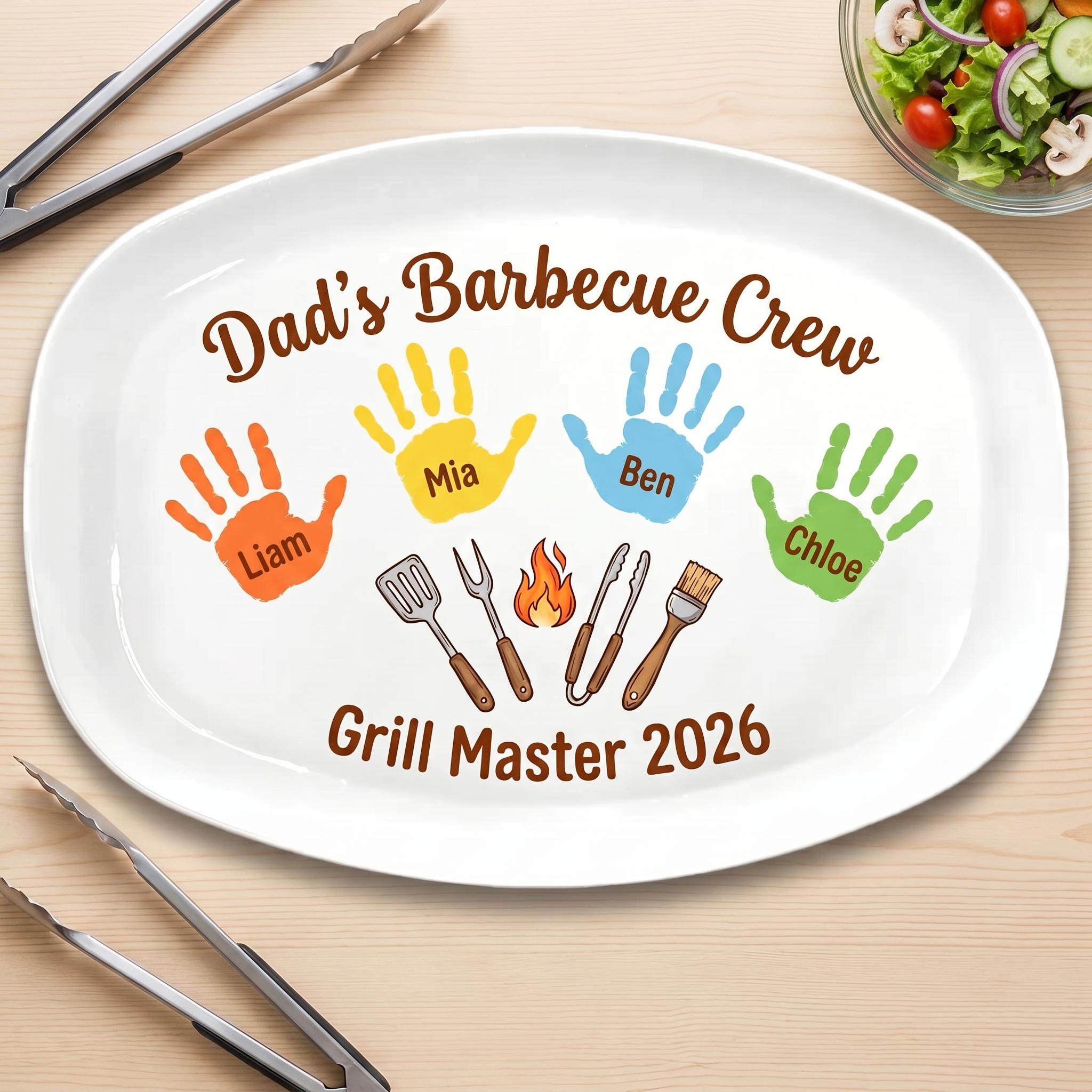 Personalized Dad Grilling Plate, Custom BBQ Platter, Fathers Day Gift, Grill Plate With Kids Name, Papa 2026 Gift, Grandpa Plate F1073