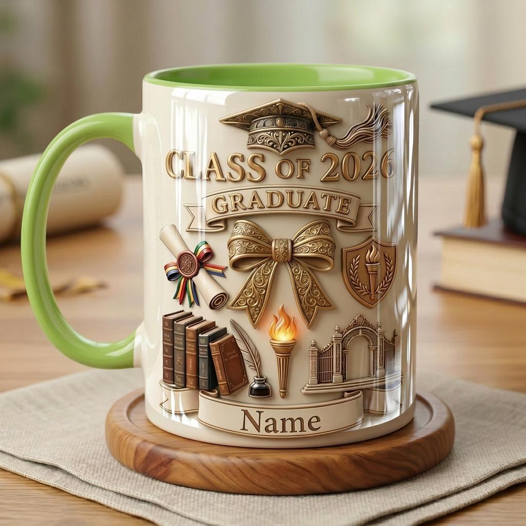 Personalized Graduation 2026 Ceramic Mug, Faux 3D Effect Coffee Cup, Custom College Graduation Gift, Senior Keepsake Mug