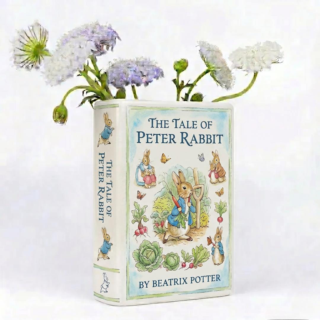 Peter Rabbit Book Vase, Beatrix Potter Inspired Ceramic Book Vase, Vintage Home Accent, Mother's Day Gift, Birthday Gift, Christmas Gift