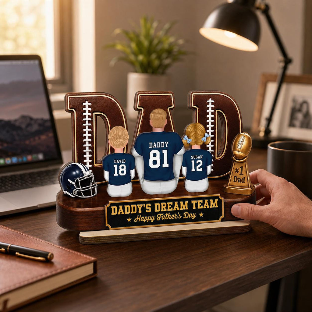 Personalized Football Dad Wooden Block, Daddy's Dream Team, Dad Gift, Sports Dad Decor, Father’s Day Gift, American Football Dad Coach Gifts