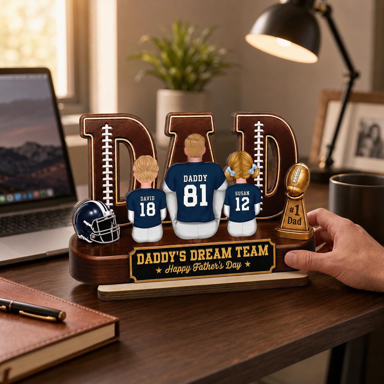 Personalized Football Dad Wooden Block, Daddy's Dream Team, Dad Gift, Sports Dad Decor, Father’s Day Gift, American Football Dad Coach Gifts