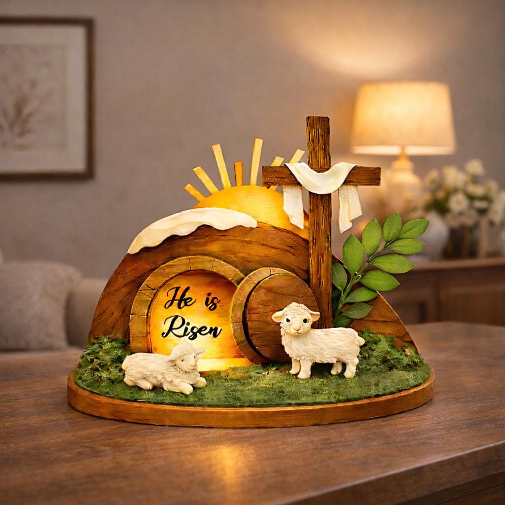 He is Risen 2D FLAT Wooden Standing Decor, Empty Tomb Resurrection Scene, Christian Easter Tabletop Display, Faith Home Shelf Art