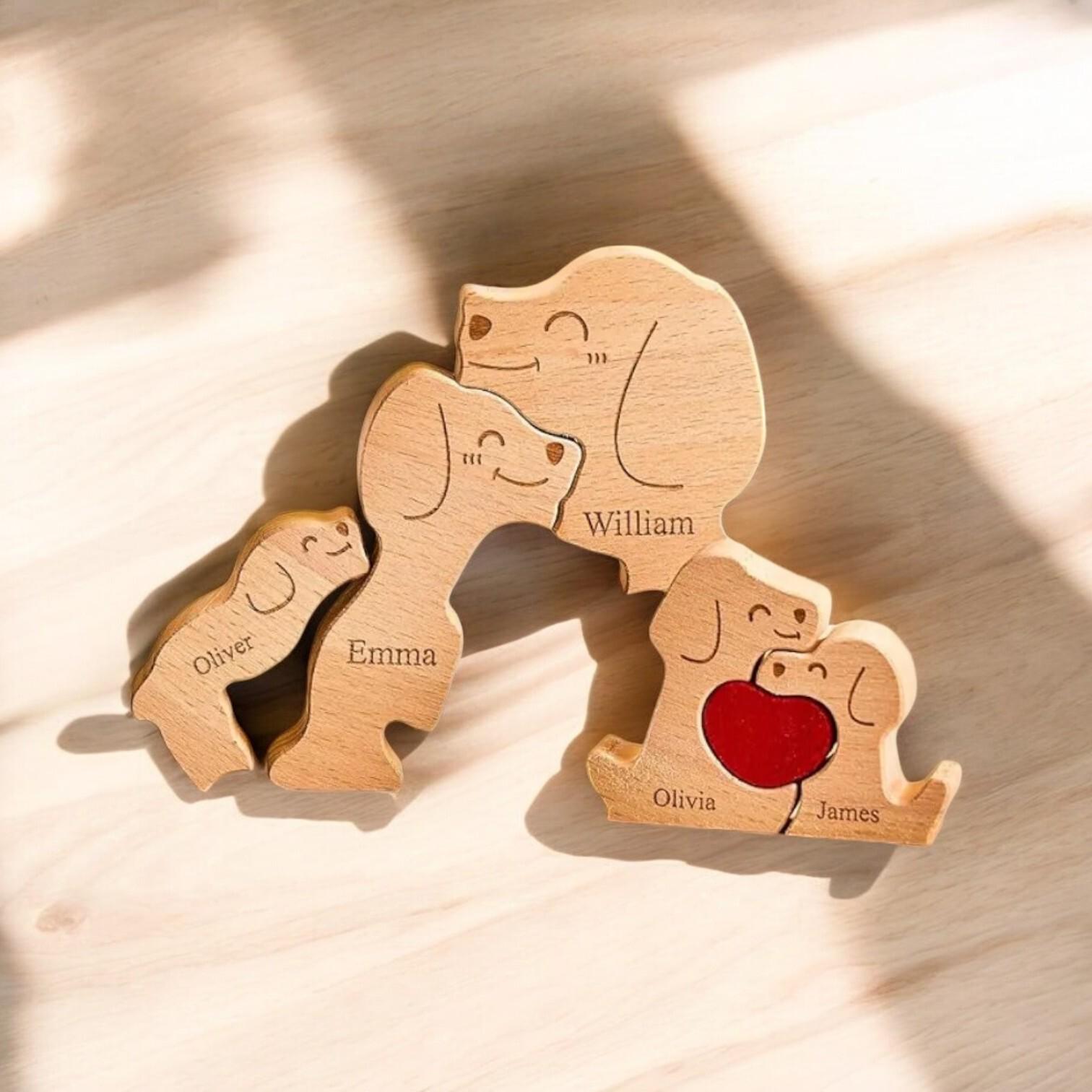 Personalised Wooden Dog Family Puzzle _ Custom Engraved Figurines _ Gift for Dog Lovers, Pet Keepsake, Family Ornament, Home Decor