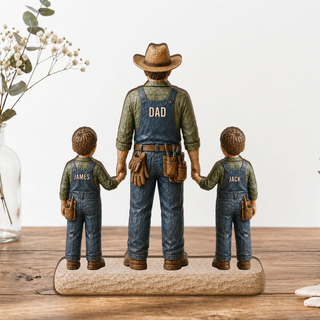 Personalized Farmer Dad Wooden Block, Custom Dad With Kids Wooden Block, Father’s Day Gift for Farmer Dad, Dad Keepsake Gift