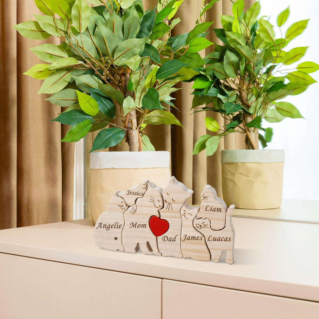 Wooden Cat Family Puzzle, Cat Family Home Decor, Wedding Anniversary Gifts for Wife, Nursery Cat Decor, Christmas Gifts for Mom Grandma