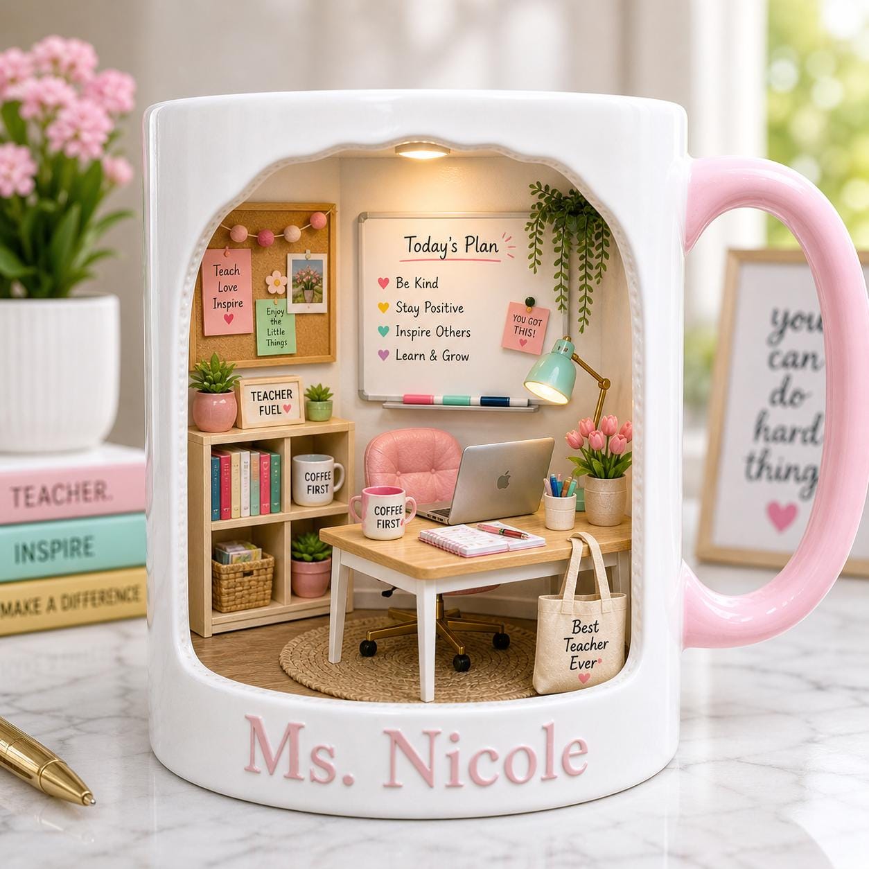Personalized Teacher Mug, Custom Name Teacher Gift, Classroom Coffee Cup, Teacher Appreciation Gift, Cute School Teacher Mug