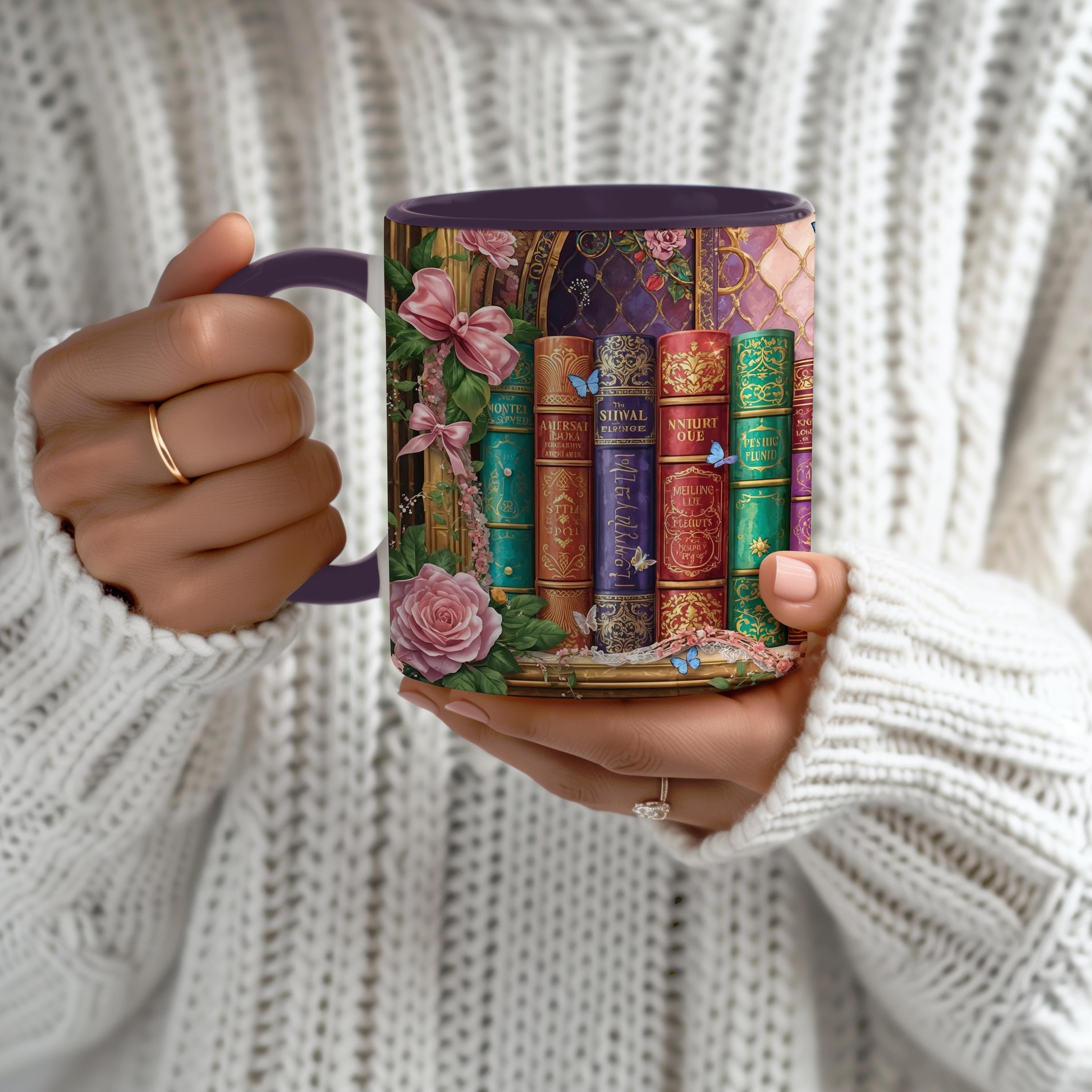 Floral Bookshelf Mug _ Vintage Library Stained Glass Design, High-Quality Ceramic Mug – Perfect for Coffee & Tea