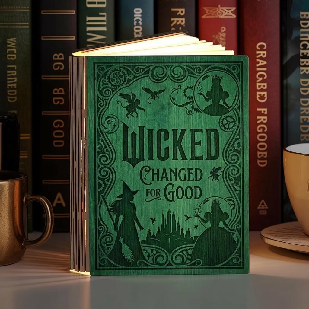Wicked Book Lamp, Change for Good Folding Book Lamp, Wizard Night Light, Wicked Emerald City Reading Lamp, Wicked Fan Gift