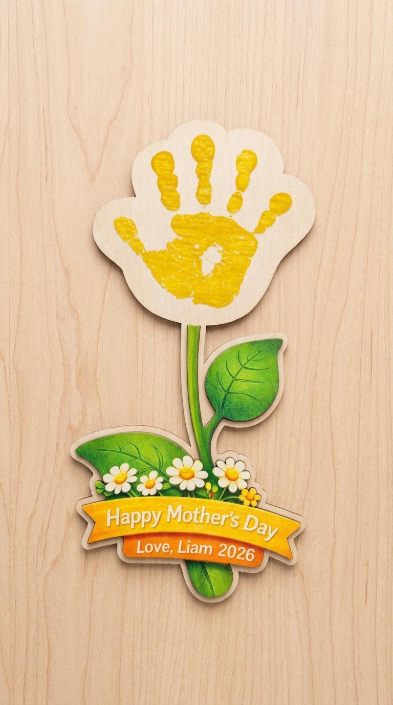 Personalized Mother’s Day Handprint Flower Sign – DIY Gift for Mom From Kids
