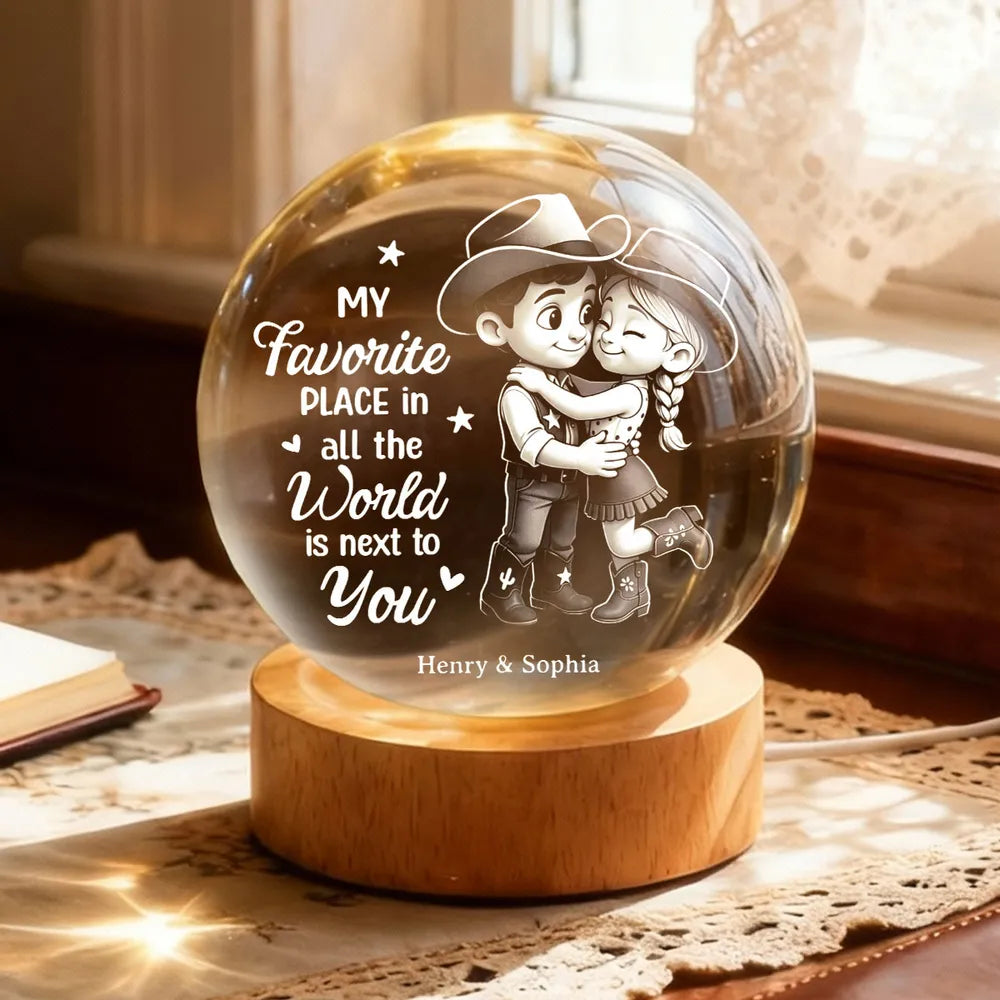 Countryside Couple Cowboy Cowgirl - Personalized Crystal Ball LED Nigh, Night Sky Print, Valentines Day Wedding Anniversary Gift For Couple