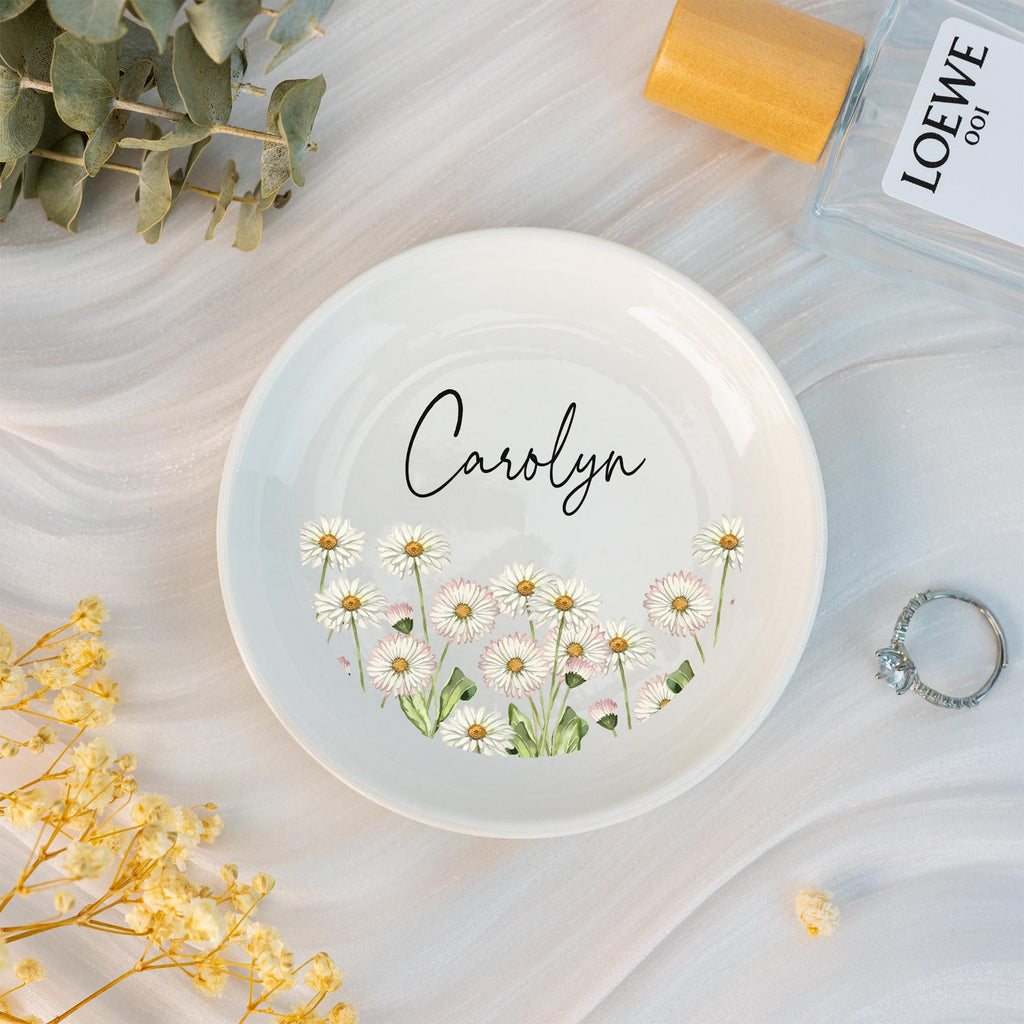 Personalized Birth Flower Jewelry Dish,custom Ceramic Ring Dish,wedding Bridesmaid Gifts,brithday Party Gift for Bestie,mother's Day Gifts