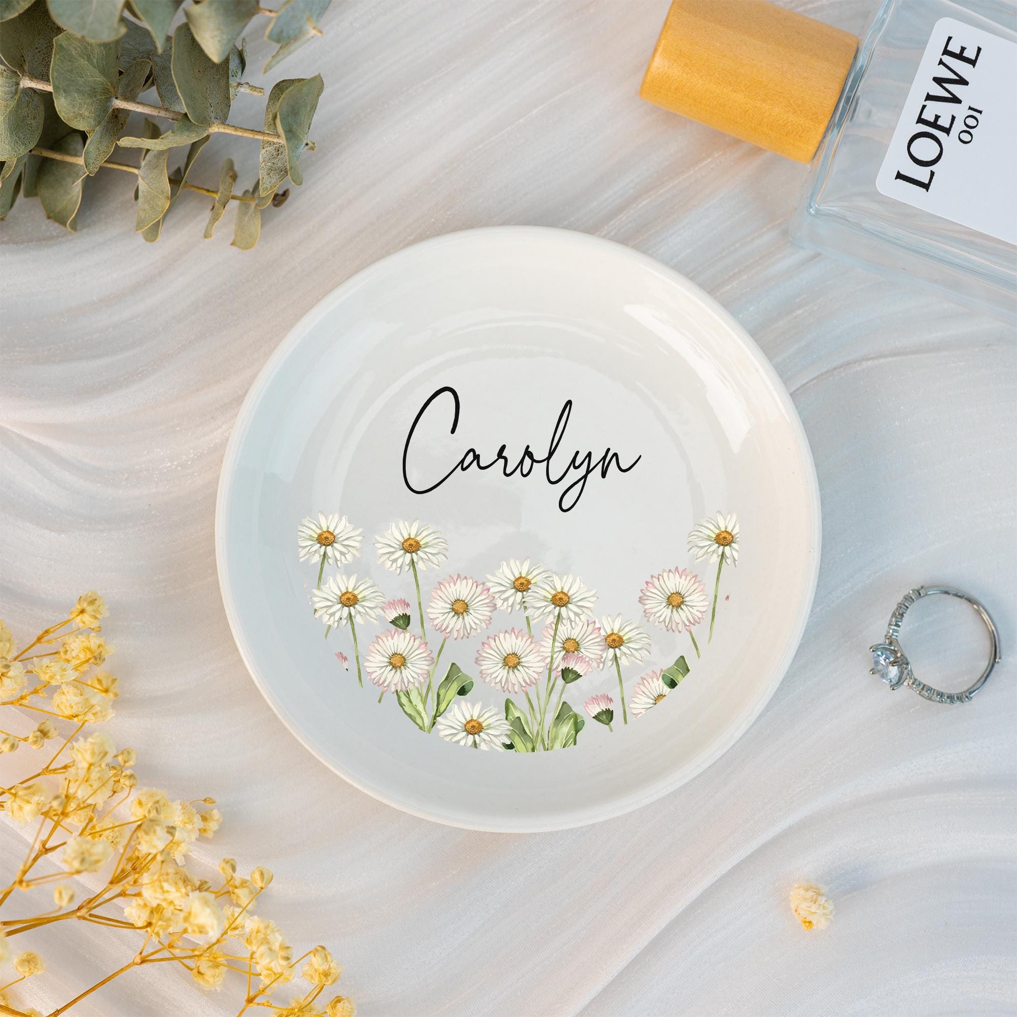 Personalized Birth Flower Jewelry Dish,custom Ceramic Ring Dish,wedding Bridesmaid Gifts,brithday Party Gift for Bestie,mother's Day Gifts