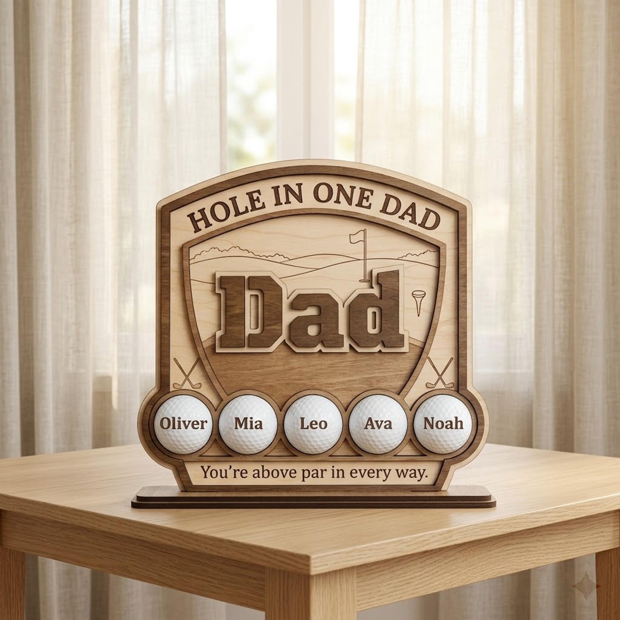 Personalized Golf Dad Sign, Hole in One Dad Gift, Custom Wooden Father’s Day Plaque, Golf Lover Gift From Kids