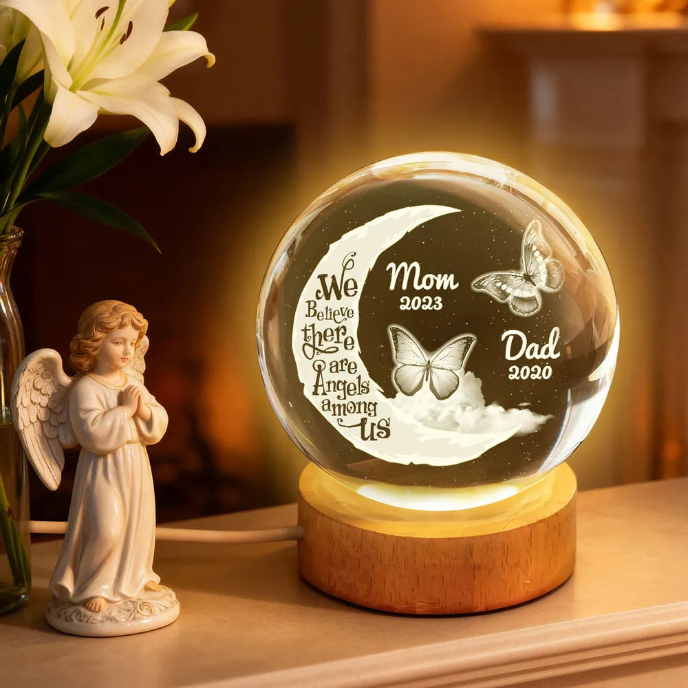 We Believe There're Angels Among Us - Personalized Crystal Ball LED Ni, Valentines Day Wedding Anniversary Gift For Couple