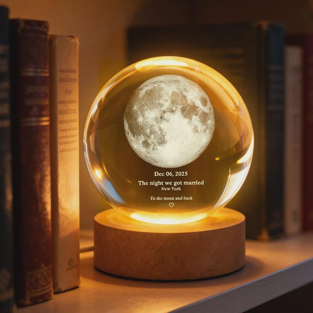 Personalized Moon Phase Crystal Ball Night Light, Romantic Anniversary Gift, Personalized LED Glass Lamp, Valentine's Day Gift For Couple, Husband, Boyfriend, Wife