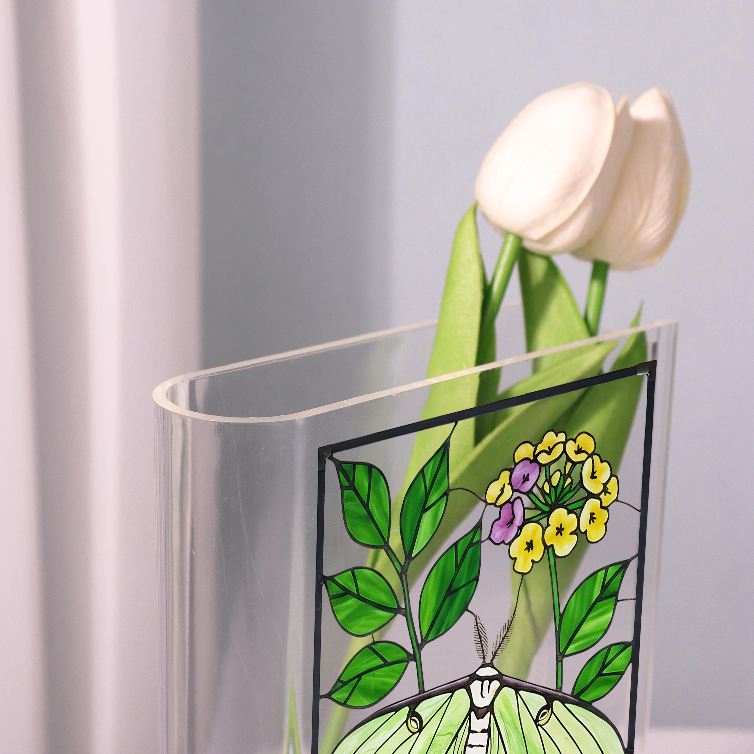 Stained Glass Style Acrylic Book Vase, Luna Moth Bookish Vase, Botanical Book Shaped Vase, Aesthetic Decor, Custom Gift for Book Lovers