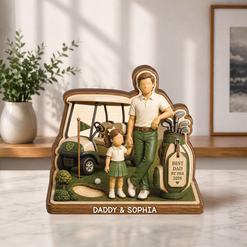 Personalized Golf Dad Wooden Block, Custom Daddy Daughter Golf Gift, Father’s Day Shelf Decor, Wood Keepsake for Golf Dad, Golf Lovers Gift