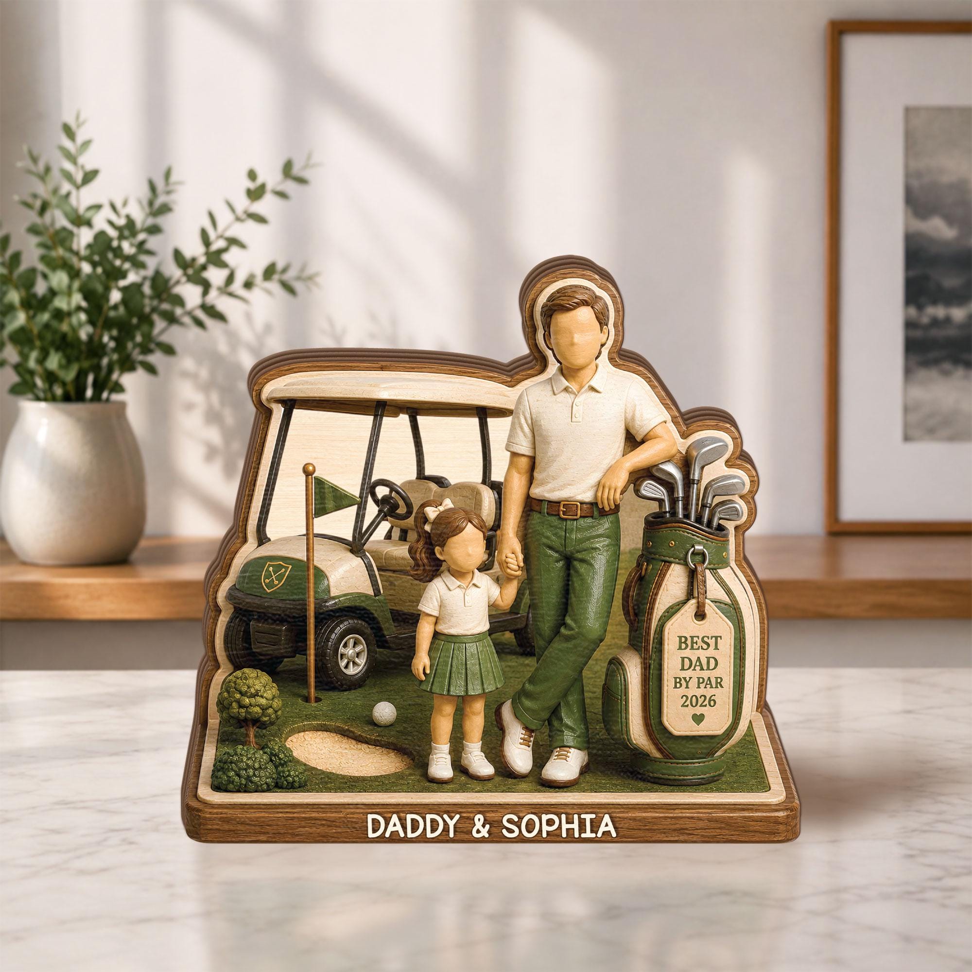 Personalized Golf Dad Wooden Block, Custom Daddy Daughter Golf Gift, Father’s Day Shelf Decor, Wood Keepsake for Golf Dad, Golf Lovers Gift