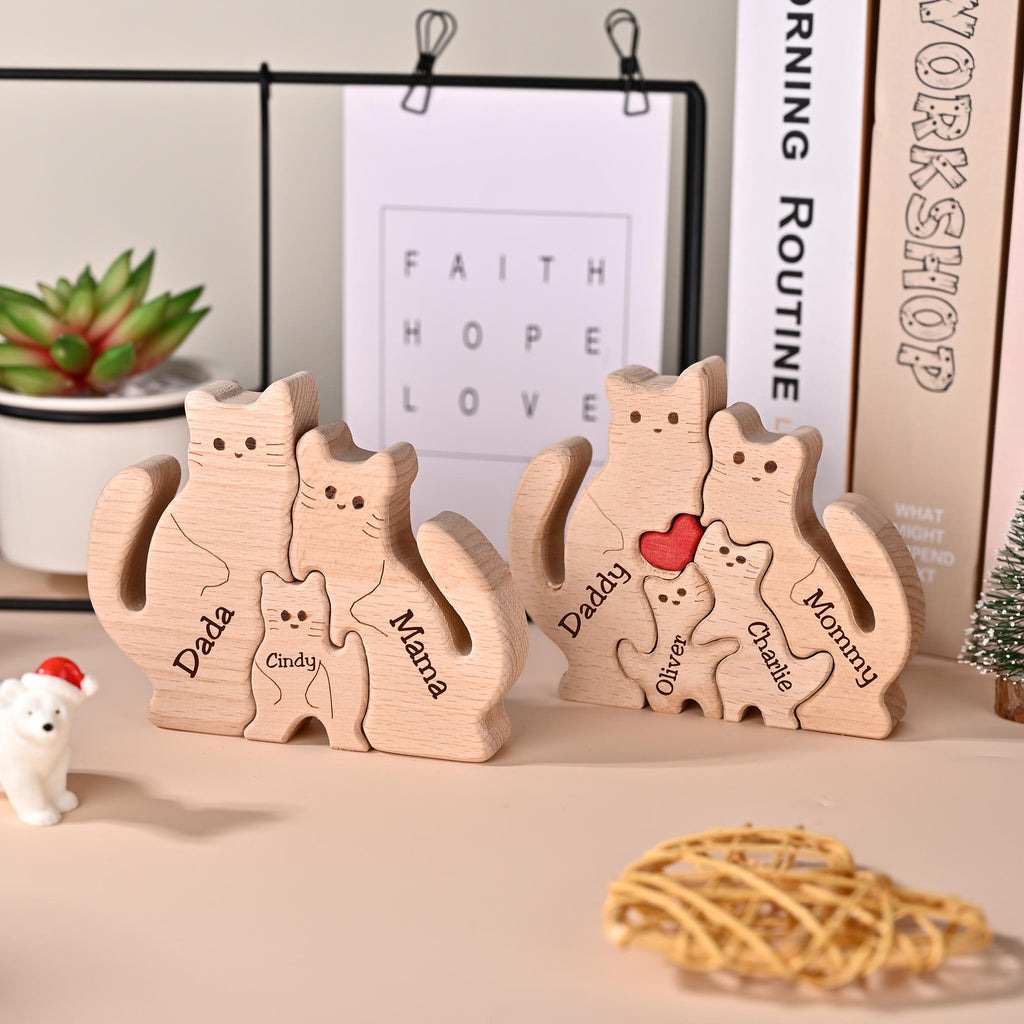 Personalized Wooden Cat Family Name Puzzle, Custom Wooden Cat Blocks, Unique Home Decor Gift, Christmas Gifts, Family Keepsake
