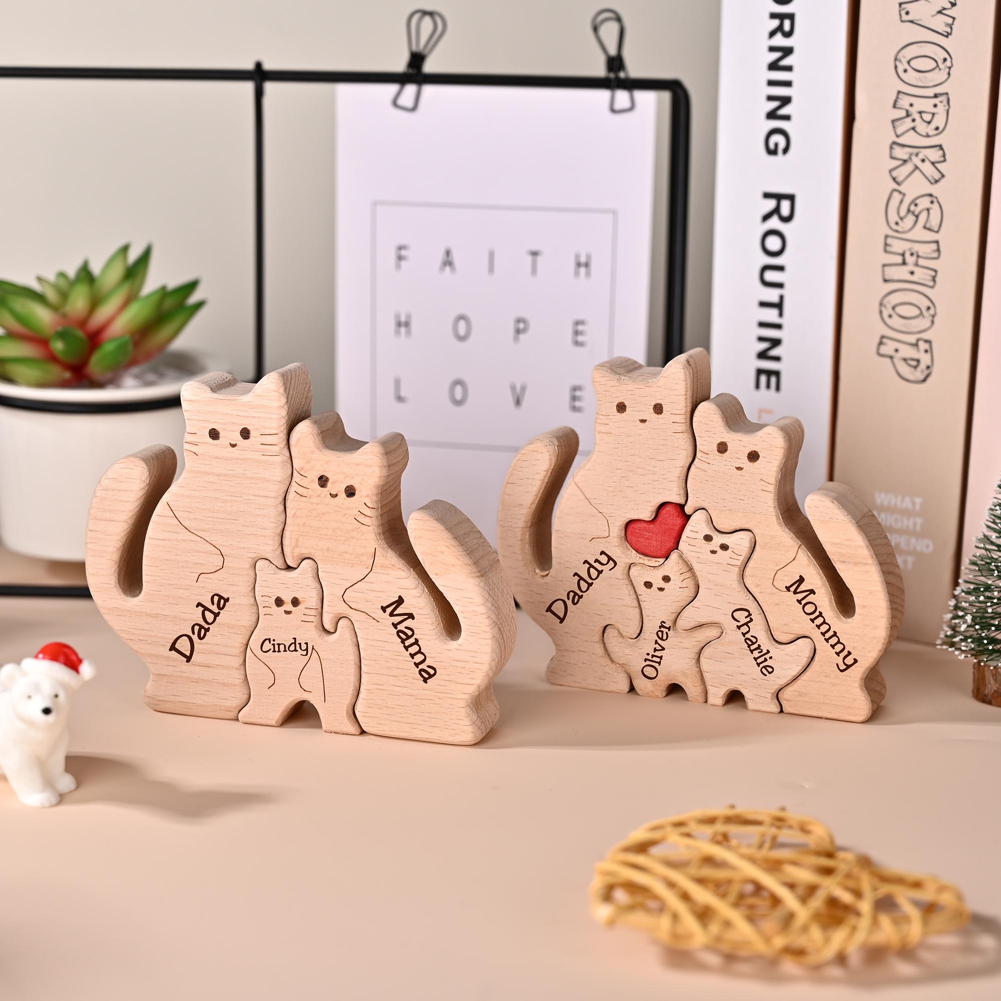 Personalized Wooden Cat Family Name Puzzle, Custom Wooden Cat Blocks, Unique Home Decor Gift, Christmas Gifts, Family Keepsake