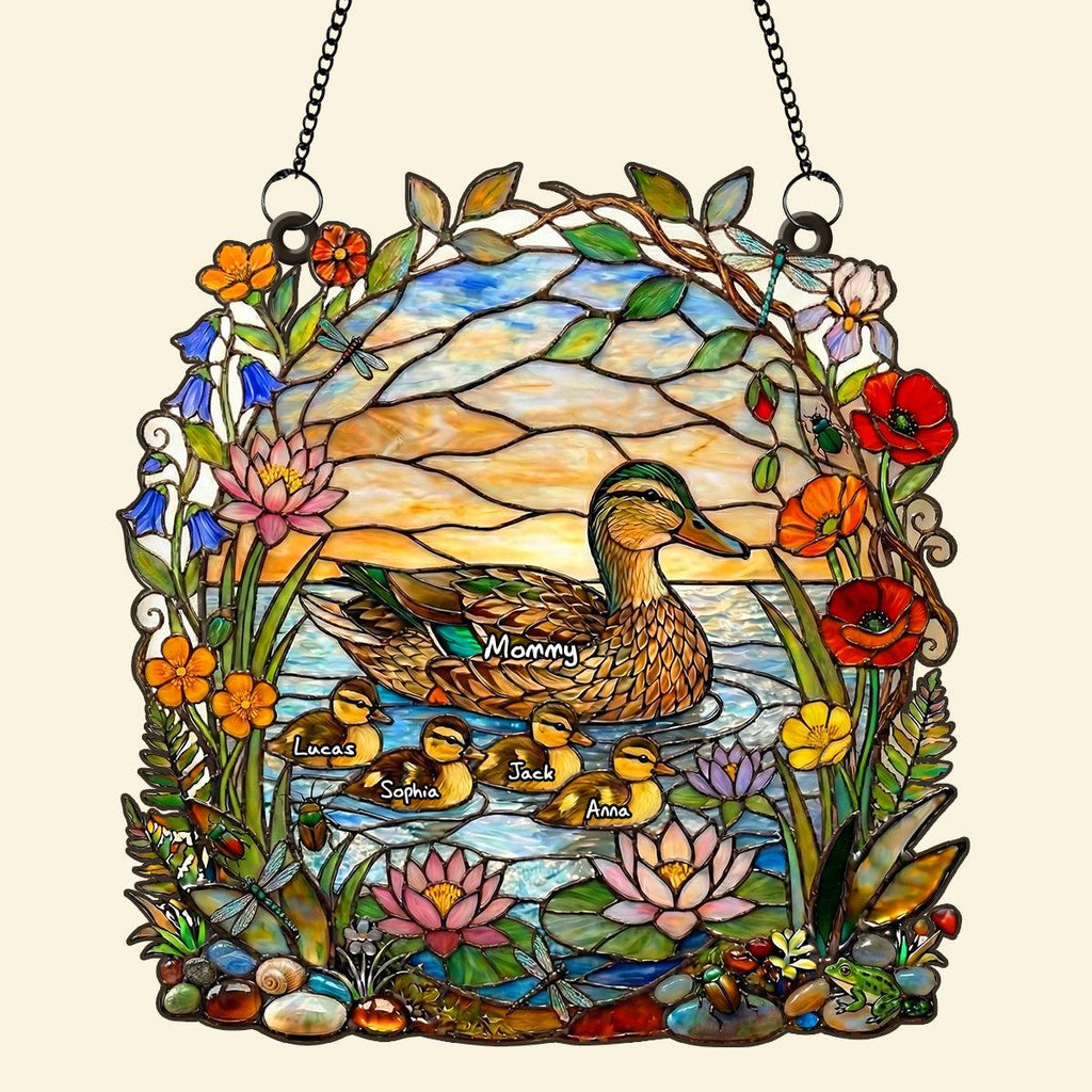 Ducky Mom Suncatcher Ornament, Personalized Family Window Decor, Mother's Day Keepsake