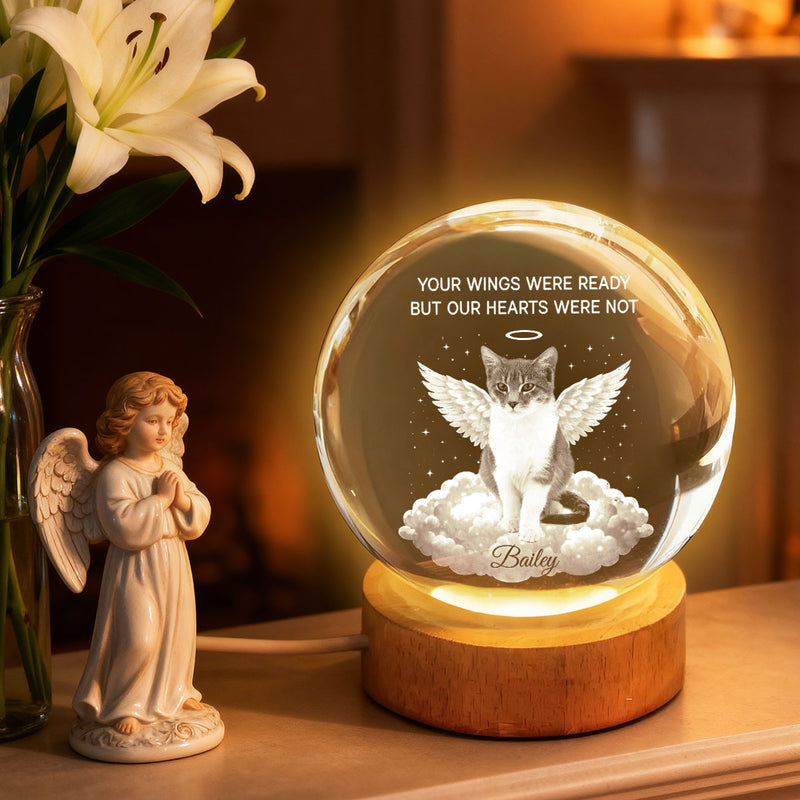Your Light Will Always Shine in My Heart Pet Memorial, Personalized Crystal Ball LED Night Light, Valentine's Day Gift For Couple, Husband, Boyfriend, Wife