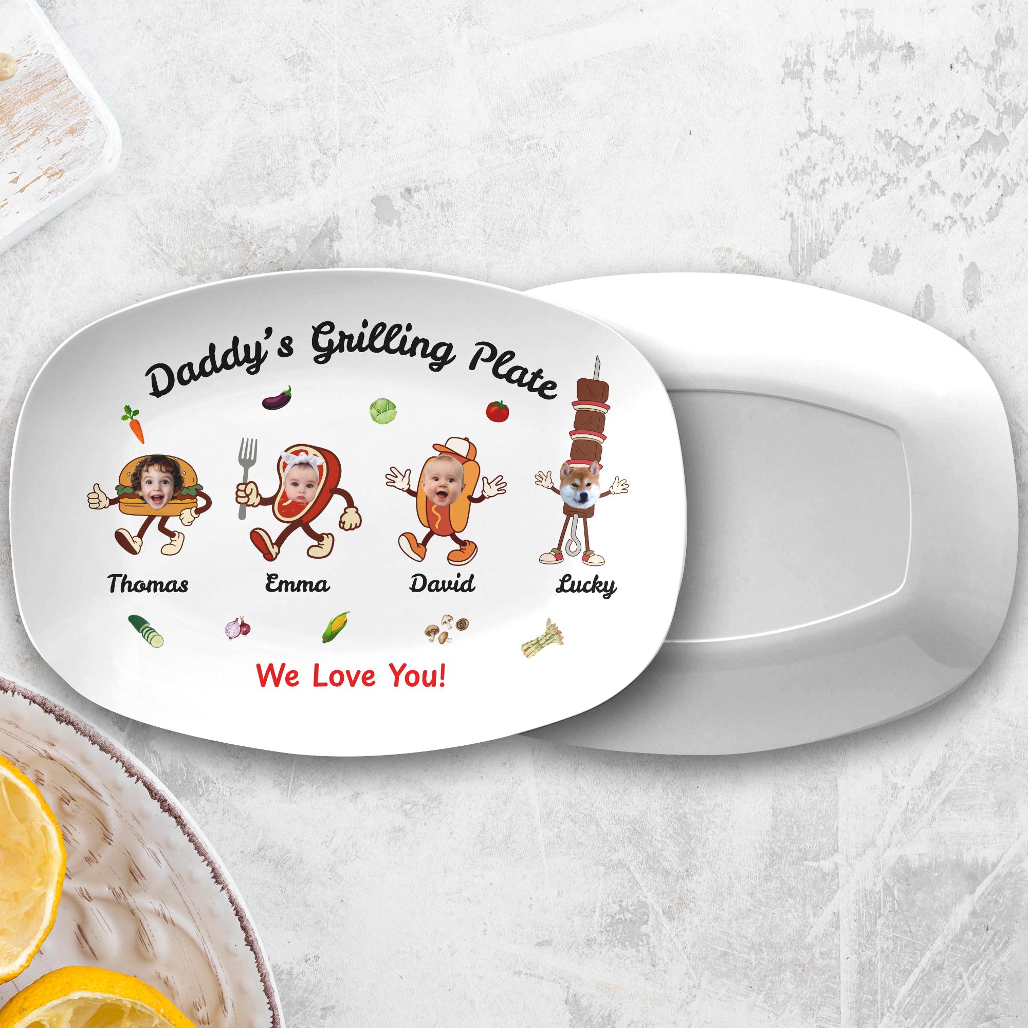 Personalized Photo & Name Daddy's Grilling Plate, Custom Photo BBQ Gift for Dad Grandpa, Unique Fathers Day Plate Gift, Grill Master Plate
