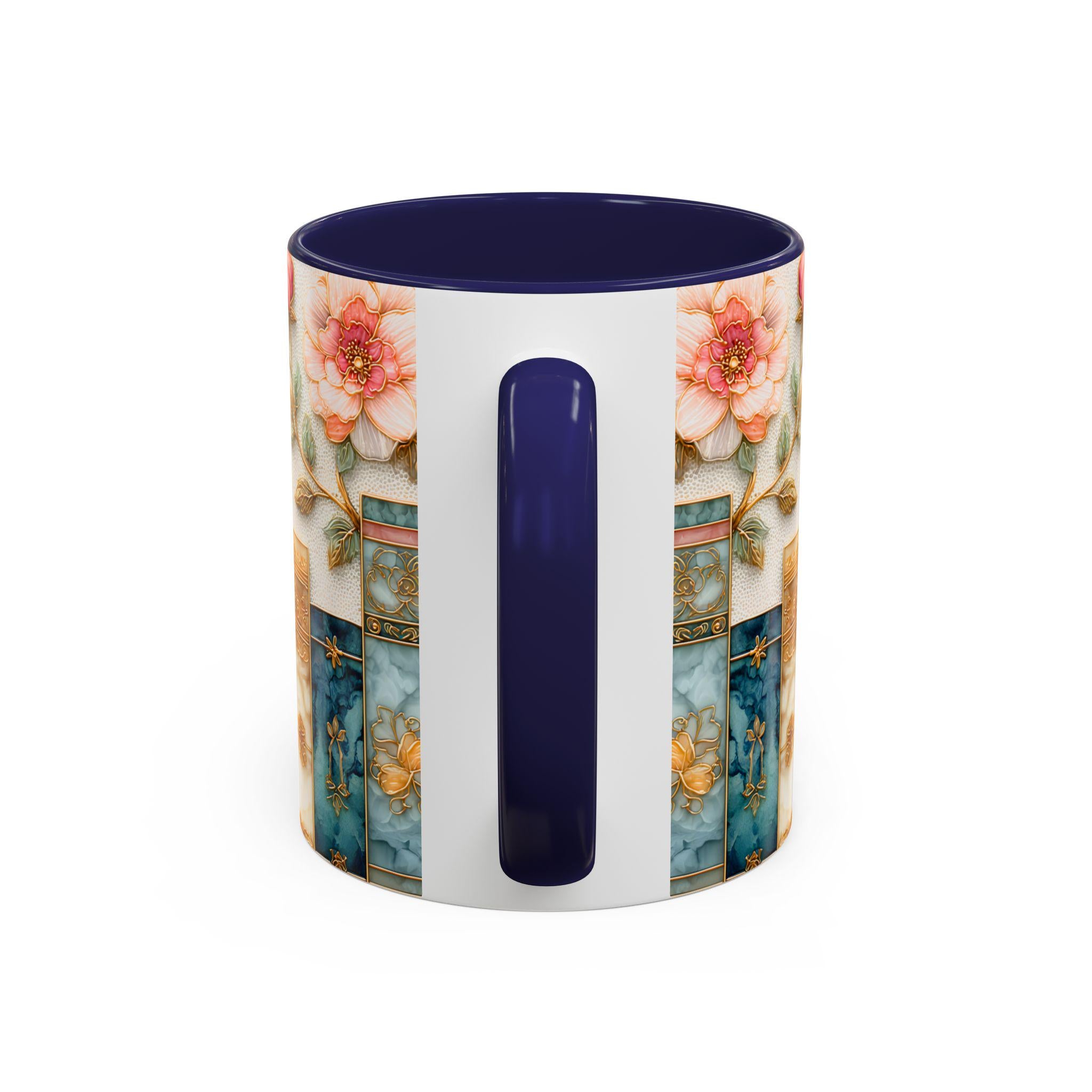 Book Lover Floral Bookshelf Coffee Mug, Stained Glass Style, Bookish Mom Gift