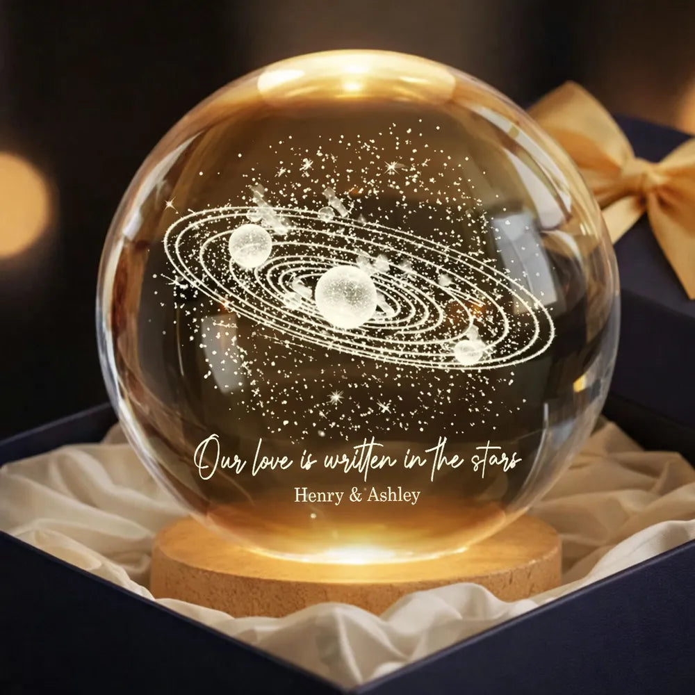 Our Love is Written in the Stars Universe Solar System, Custom Moon Phase LED Lamp, Valentine Gift for Couple, Wedding Anniversary Gift